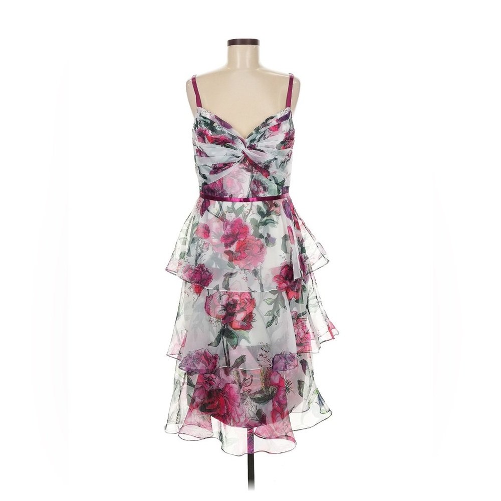 Marchesa Notte Tiered Twist Front‎ Floral Print Organza Dress Size 8 - Picture 4 of 8